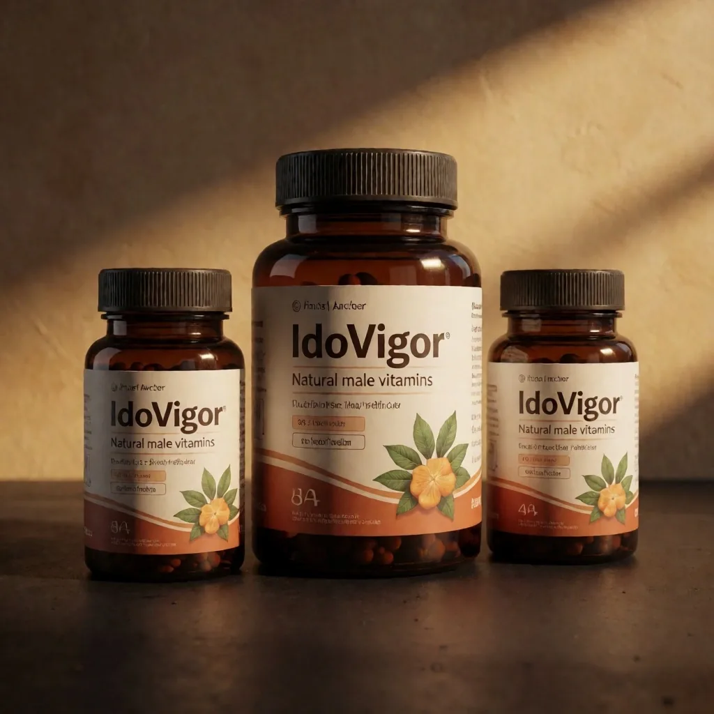 IndoVigor supplement bottles on a dark surface in warm studio light
